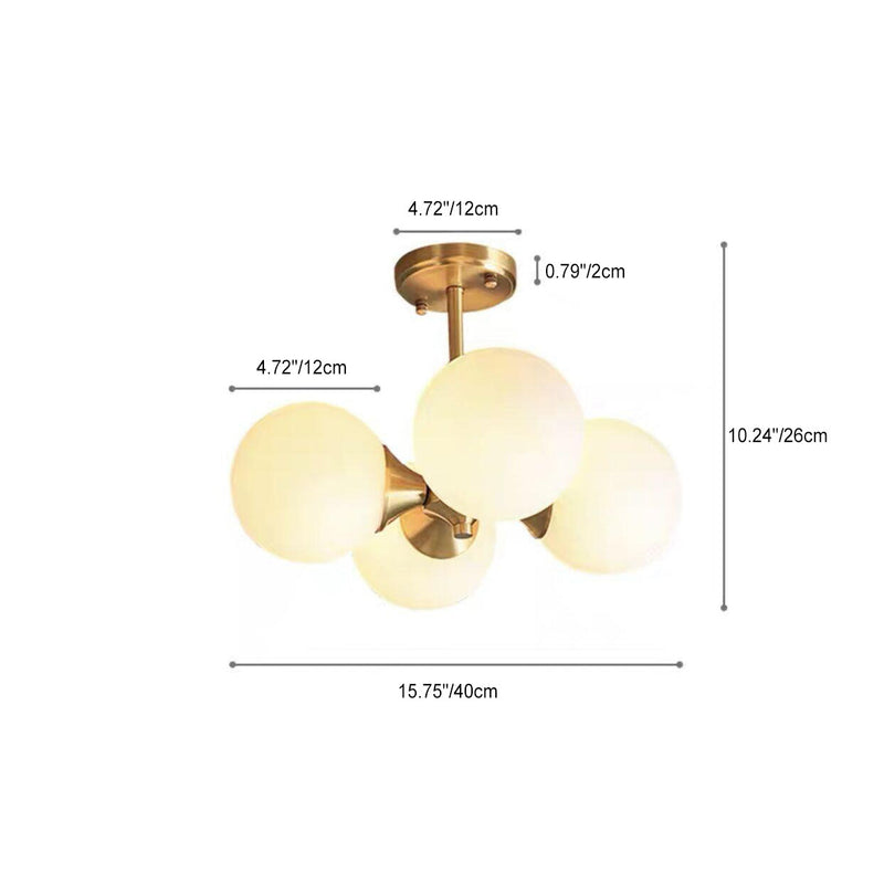 Lustre à 4 lumières avec cadre doré moderne de style mi-siècle et globe en verre pour salon 