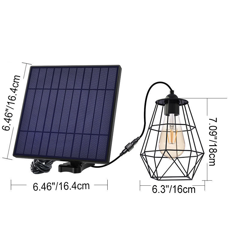 Lámpara colgante LED solar de exterior para patio, con diseño moderno minimalista de jaula geométrica en acero inoxidable y ABS 
