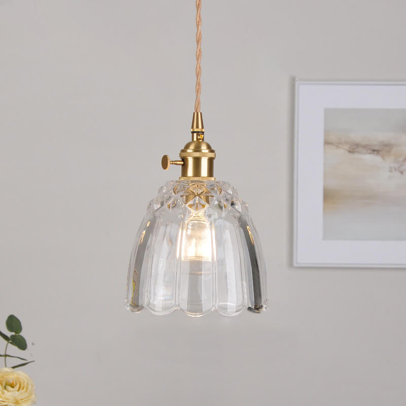 Nordic Simple Transparent Glass Lampshade Brass 1-Light Pendant Light