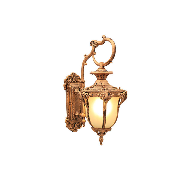 Traditional European Aluminum Glass Carved Lantern 1-Light Outdoor Waterproof Wall Sconce Lamp