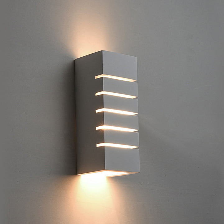 Modern Minimalist Square Striped Plaster 1-Light Wall Sconce Lamp for Living Room