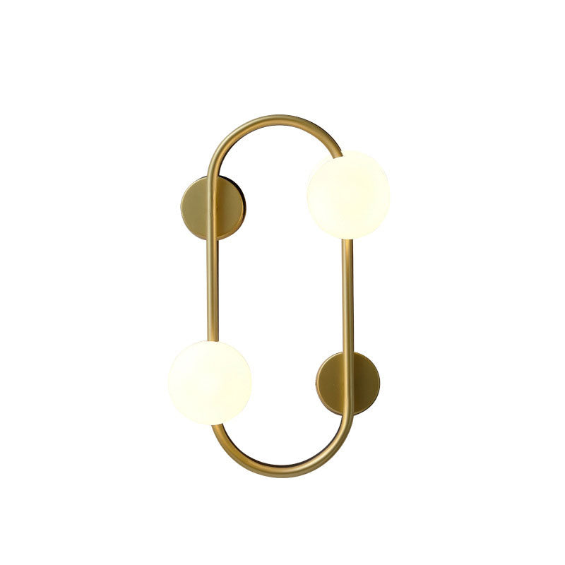 Aplique de pared contemporáneo nórdico de hierro con bola de cristal y aro ovalado de 2 luces para sala de estar 