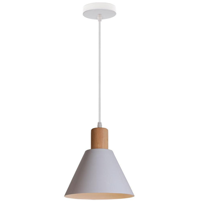 Nordic Vintage Iron Cone Wood Top 1-Light Pendant Light