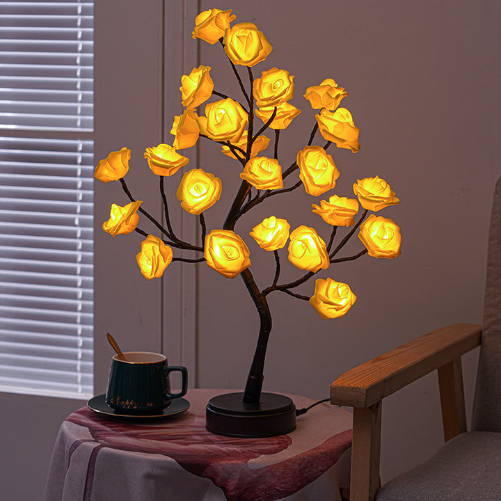 Contemporary Creative Plastic High-Density Polymer Foam Simulation Tree LED Rose Tree Decoration Table Lamp For Bedroom &amp; Living Room