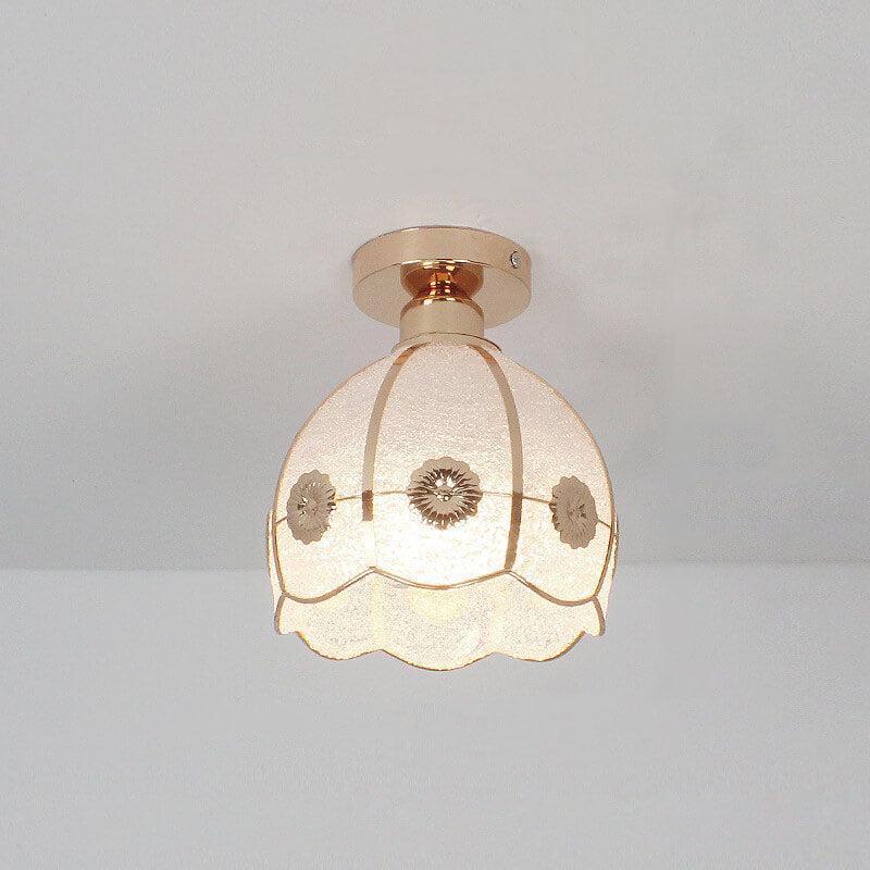 European Light Luxury Glass Gold 1-Light Semi-Flush Mount Ceiling Light