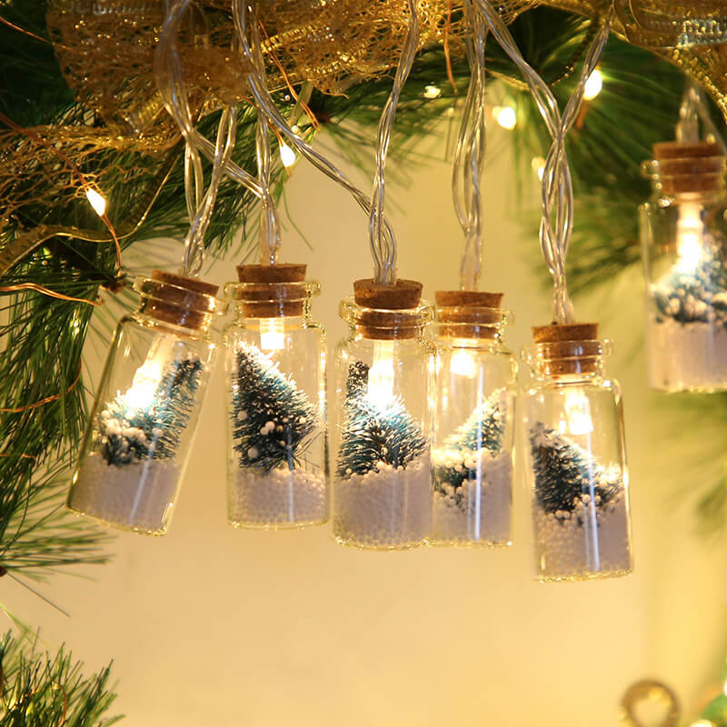 Lumière de chaîne décorative à LED de Noël avec bouteille à souhaits, arbre, neige et boîtier à piles 