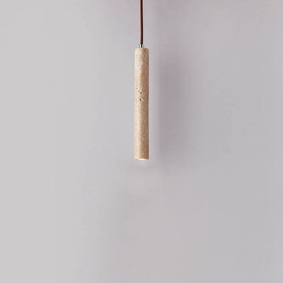 Japanese Wabi Sabi Yellow Travertine Cylinder 1-Light Pendant Light