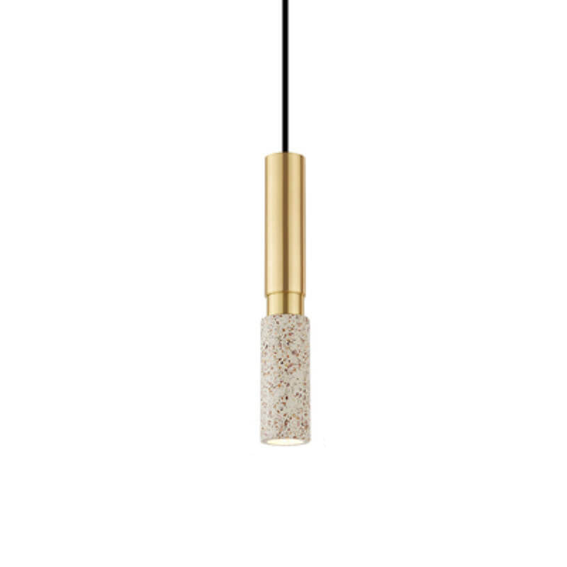 Contemporary Nordic Marble Terrazzo Column Metal 1-Light Pendant Light for Living Room