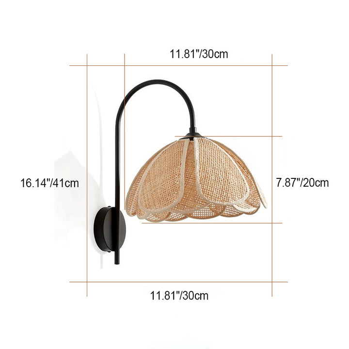 Contemporary Boho Rattan Weaving Petal Shade 1-Light Wall Sconce Lamp For Bedroom