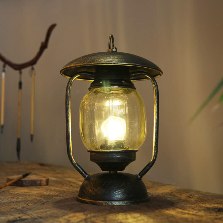 Lampe de table en verre à 1 lumière en fer forgé rétro européen 