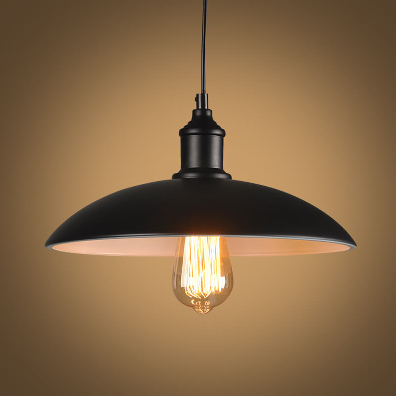 Lámpara colgante de 1 luz con tapa de olla redonda retro industrial de hierro 