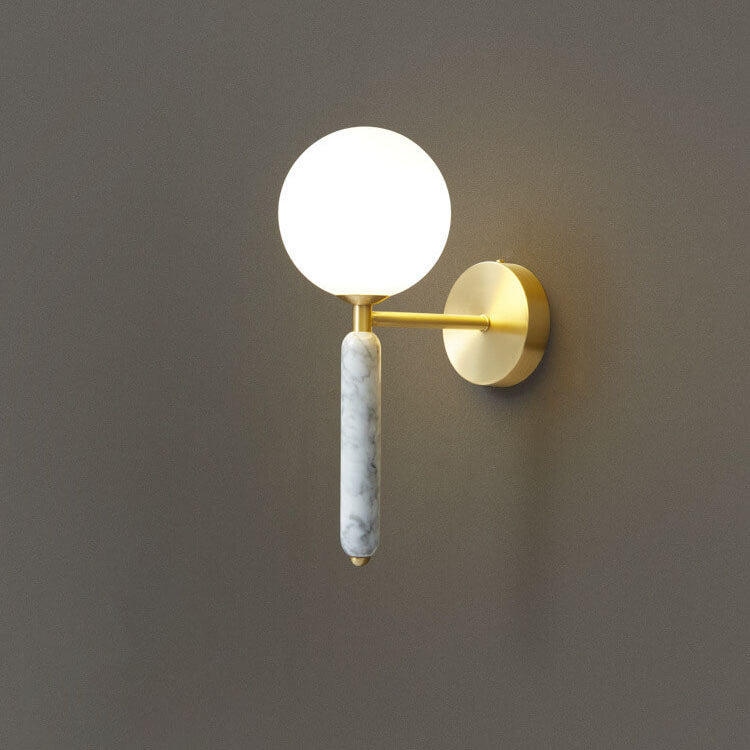 Nordic Ball Shade Marble Straight Arm 1-Light Wall Sconce Lamp