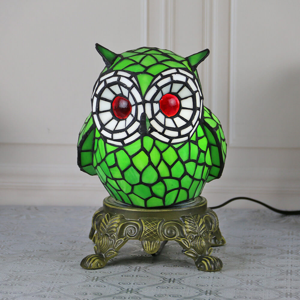 Tiffany Kreative Eule Buntglas 1-Licht Tischlampe 