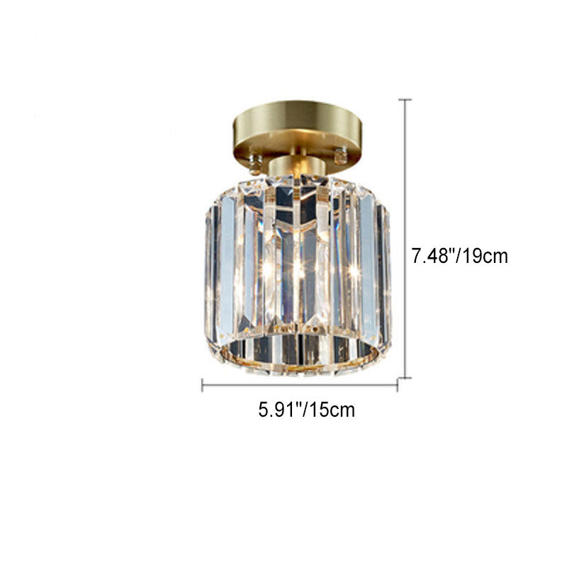 Modern Luxury Crystal Cylindrical Brass 1/4 Light Semi-Flush Mount Ceiling Light