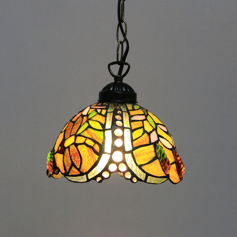 Tiffany Rustic Rose Beads Stained Glass 1-Light Pendant Light