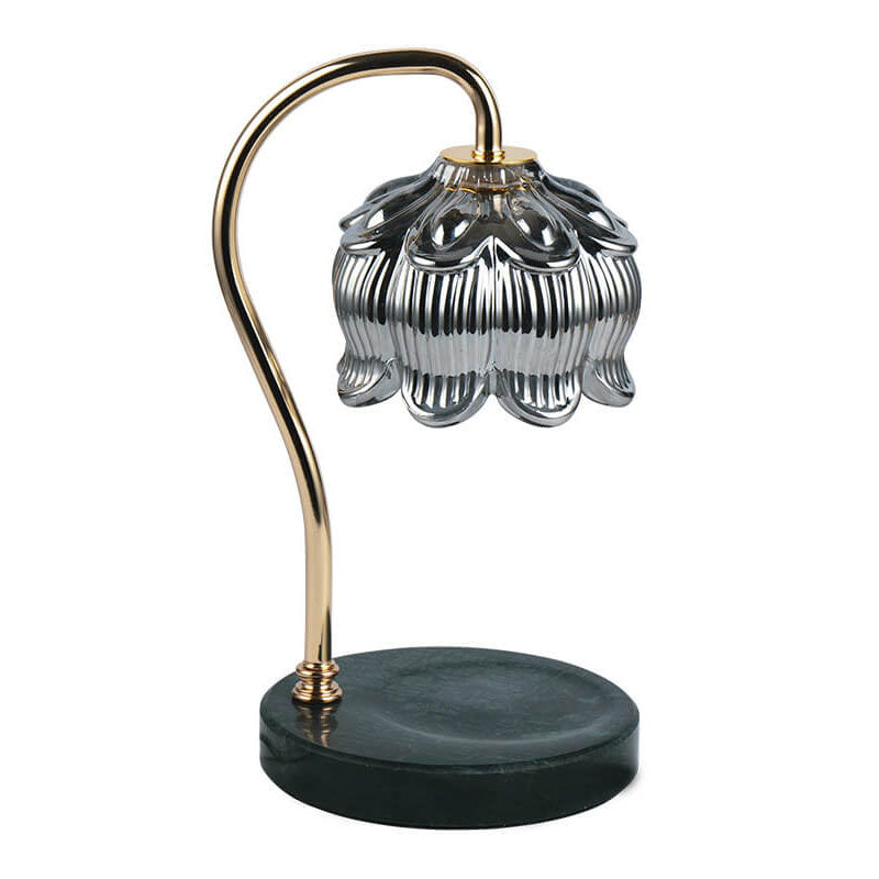 Lámpara de mesa de cera derretida de 1 luz con diseño de orquídea campana creativa japonesa base de mármol de madera 