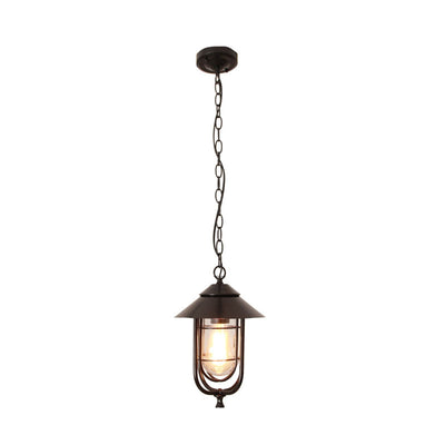 Industrial Vintage Aluminum Cage Glass 1-Light Outdoor Waterproof Pendant Light