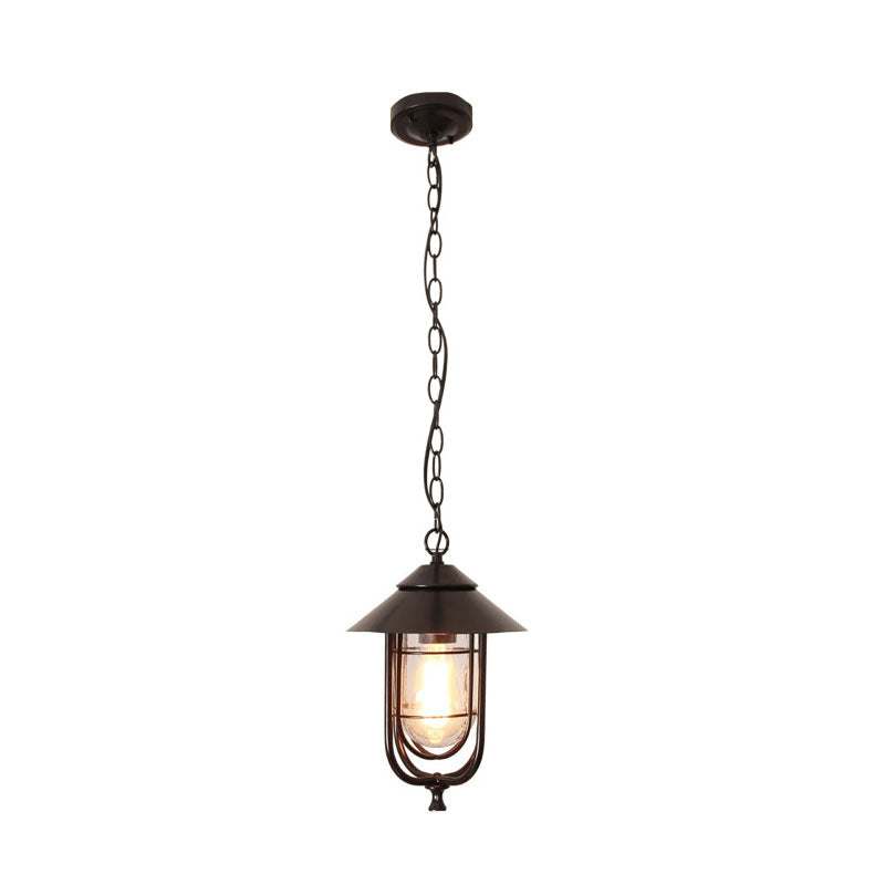 Industrial Vintage Aluminum Cage Glass 1-Light Outdoor Waterproof Pendant Light