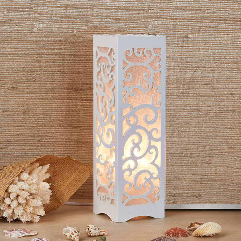 Modern Creative Hollow Carved Square Column 1-Light Table Lamp