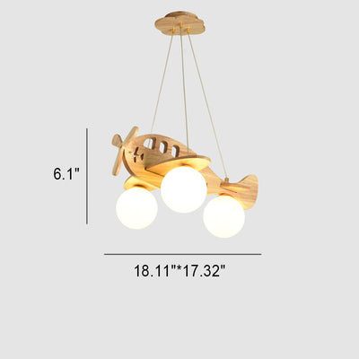 Cartoon Kreative Holzflugzeuge Zauberbohnen Glas 3-Licht Kinder Kronleuchter