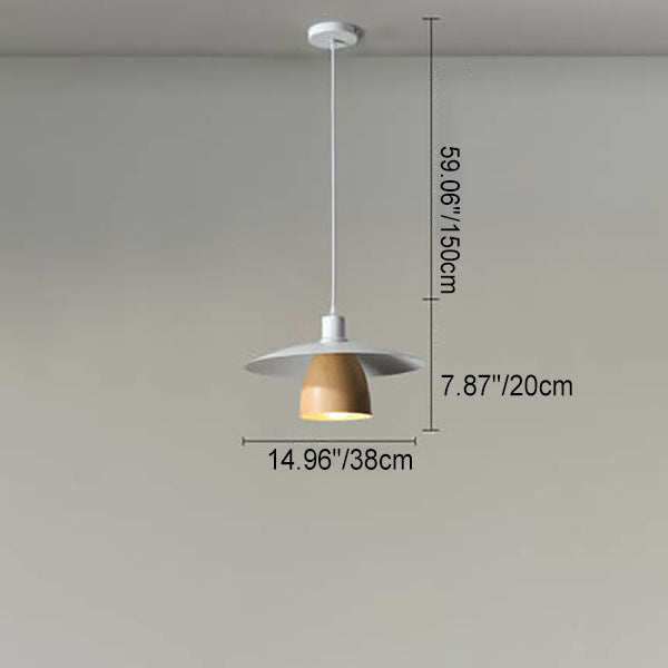 Lustre Îlot Minimaliste Japonais en Bois Grain Rond Cône 1/2/3 Lumière 