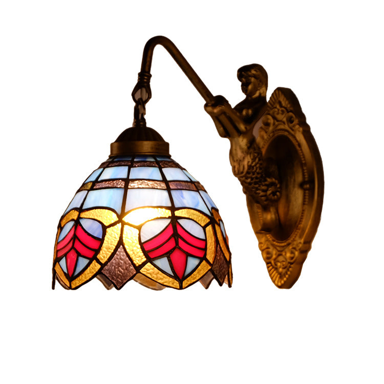 Tiffany Mermaid Heart Shaped Flower Stained Glass 1-Light Wall Sconce Lamp