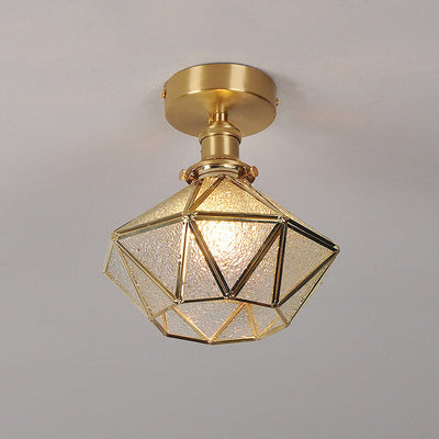 Modern Brass Glass Diamond 1-Light Semi-Flush Mount Ceiling Light