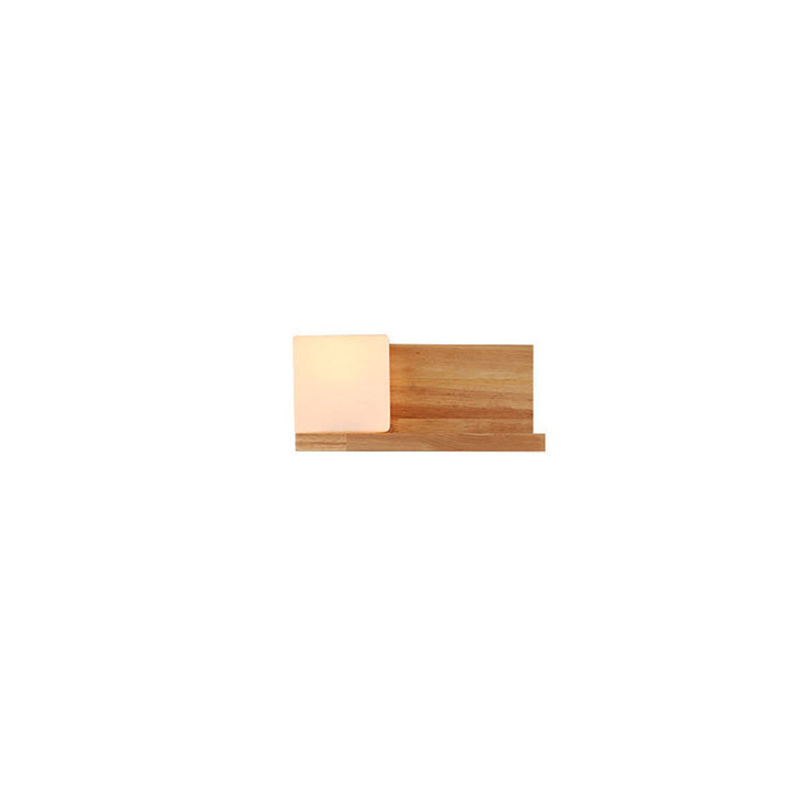 Moderne kreative 1-flammige quadratische Wandleuchte aus Gummibaumholz und Glas für Wohnzimmer &amp; Schlafzimmer 