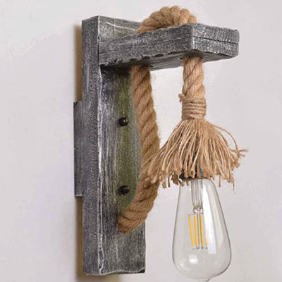 Vintage Industrial Solid Wooden Twine 1-Light Wall Sconce Lamp