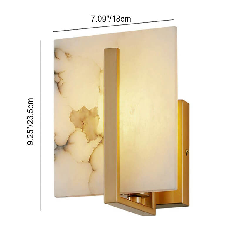 Traditional Chinese Marble Copper Square 1-Light Wall Sconce Lamp For Bedroom