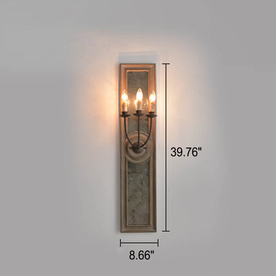 Vintage Wooden Long Frame Candelabra 3-Light Wall Sconce Lamp