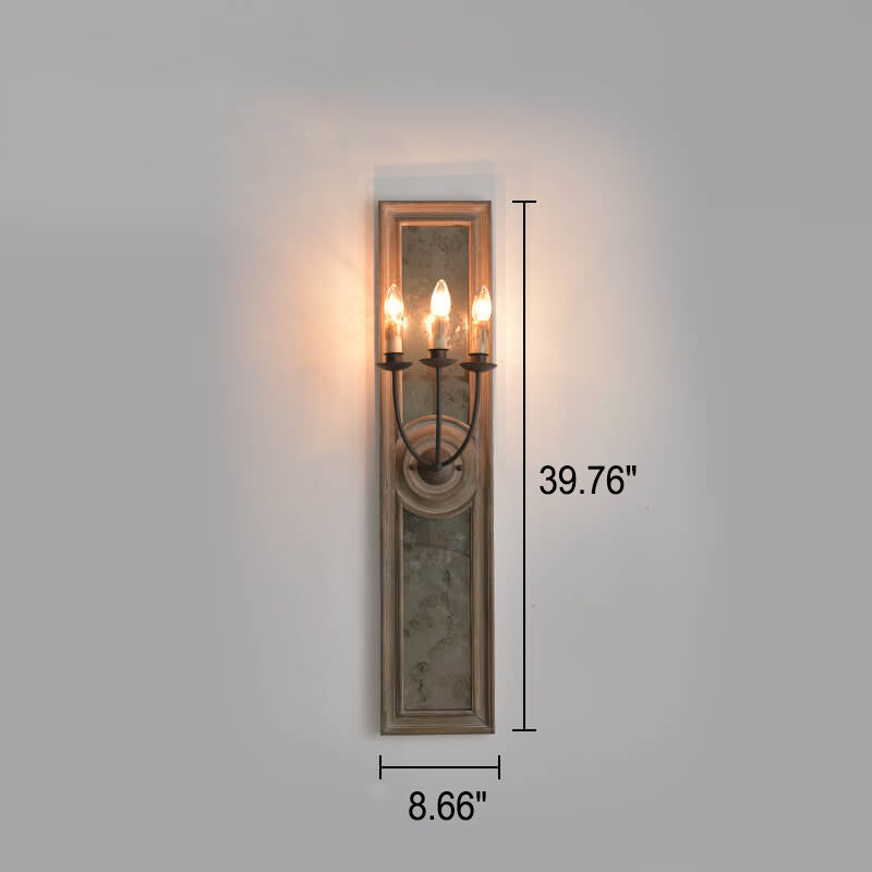 Vintage Wooden Long Frame Candelabra 3-Light Wall Sconce Lamp