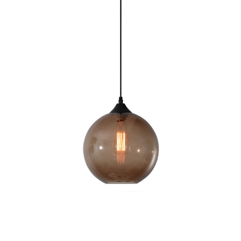 Lustre Suspendu Minimaliste Nordique en Verre Rond Teinté à 1 Lumière 