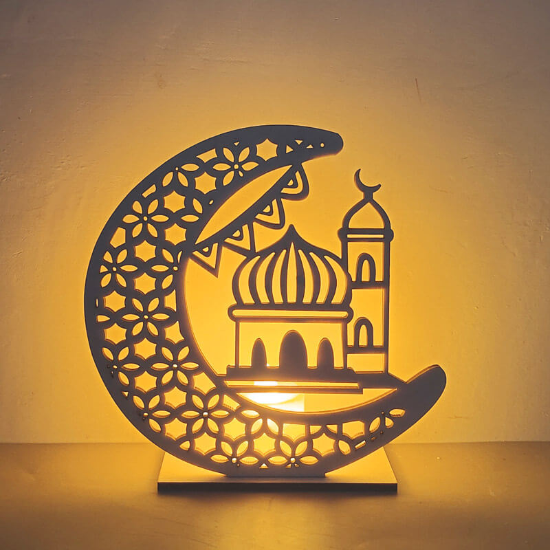 Eid Creative Moon Wooden LED Night Light Decorative Table Lamp