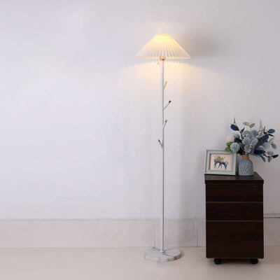 Nordic Minimalist Pleated Lampshade Tree Branch 1-Light Standing Floor Lamp