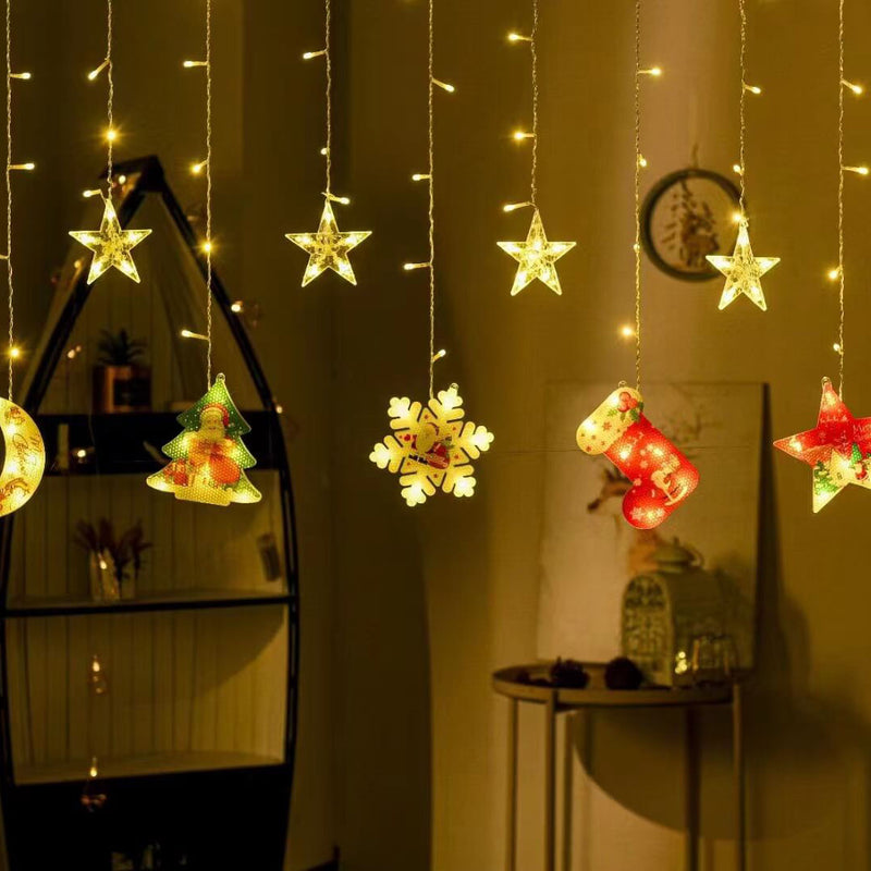 LED-Weihnachtsstern-Schneeflocke-Schneemann-dekorativer Vorhang-Wasserfall-blinkende Schnur-Lichter 