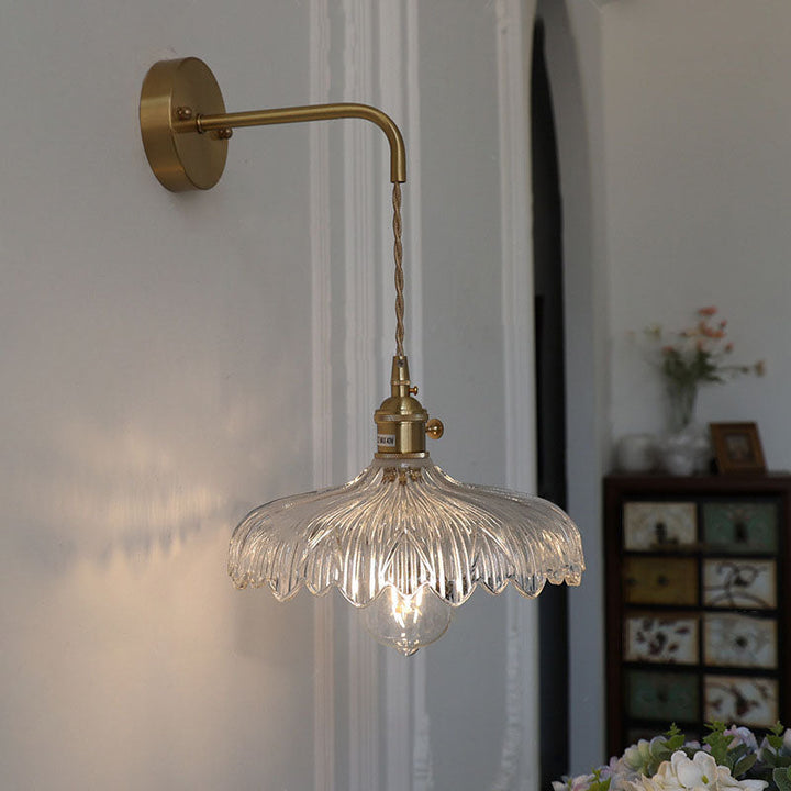 Modern Art Deco Iron Flower Glass Shade 1-Light Wall Sconce Lamp For Bedroom