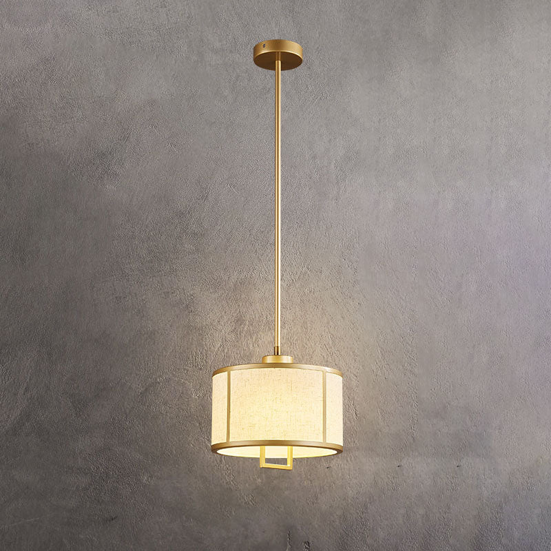 Lampe suspendue à 1 lumière en forme de colonne en tissu de fer de luxe, style nordique vintage 