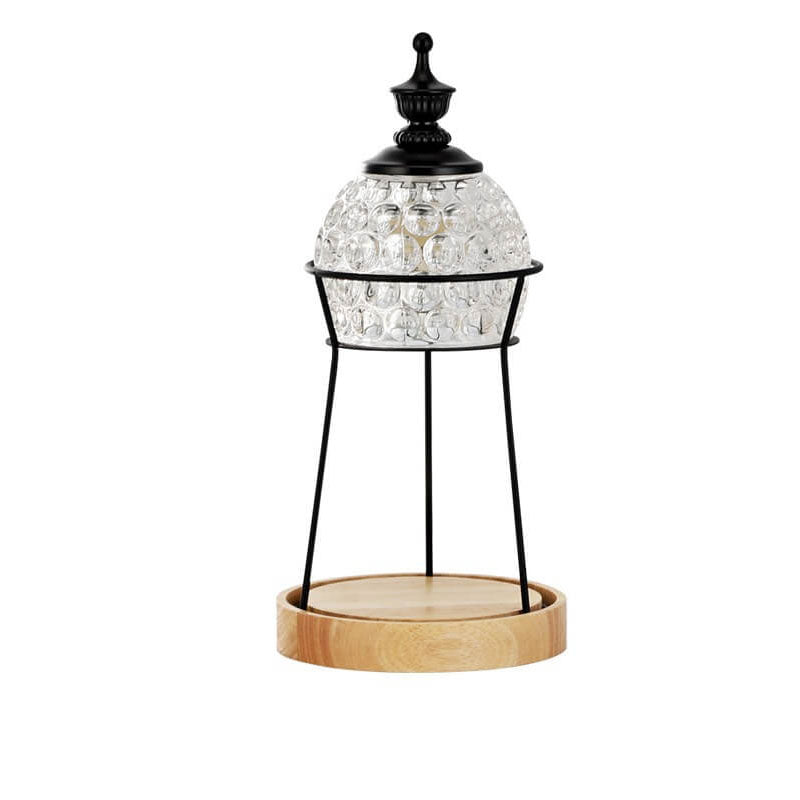 Lámpara de Mesa de Cera Derretida de 2 Luces con Pantalla de Cristal de Madera Europea 