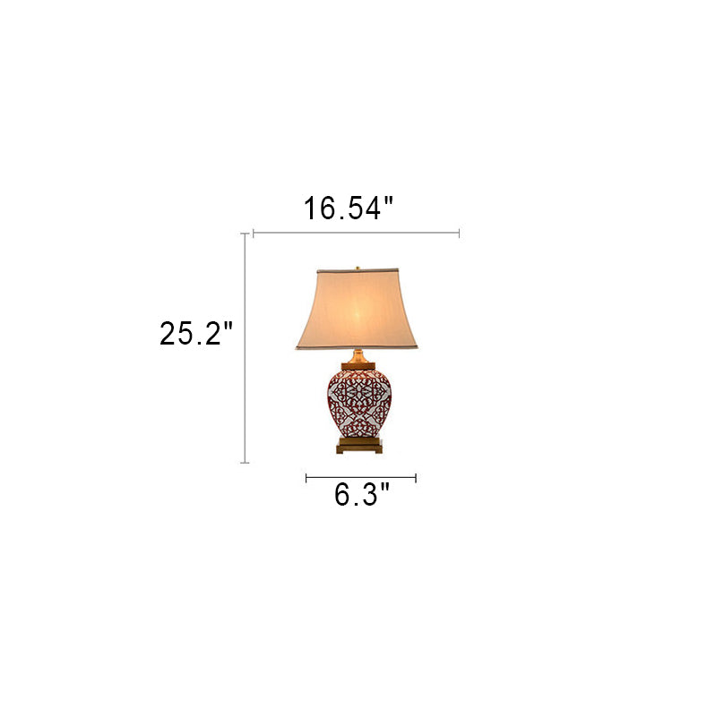 Modern Chinese Red Auspicious Ceramic  Fabric 1-Light Table Lamp