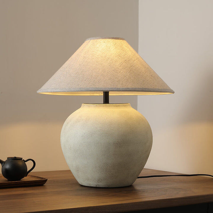 Wabi-sabi Modern Linen Fabric Cone Ceramic 1-Light Table Lamp