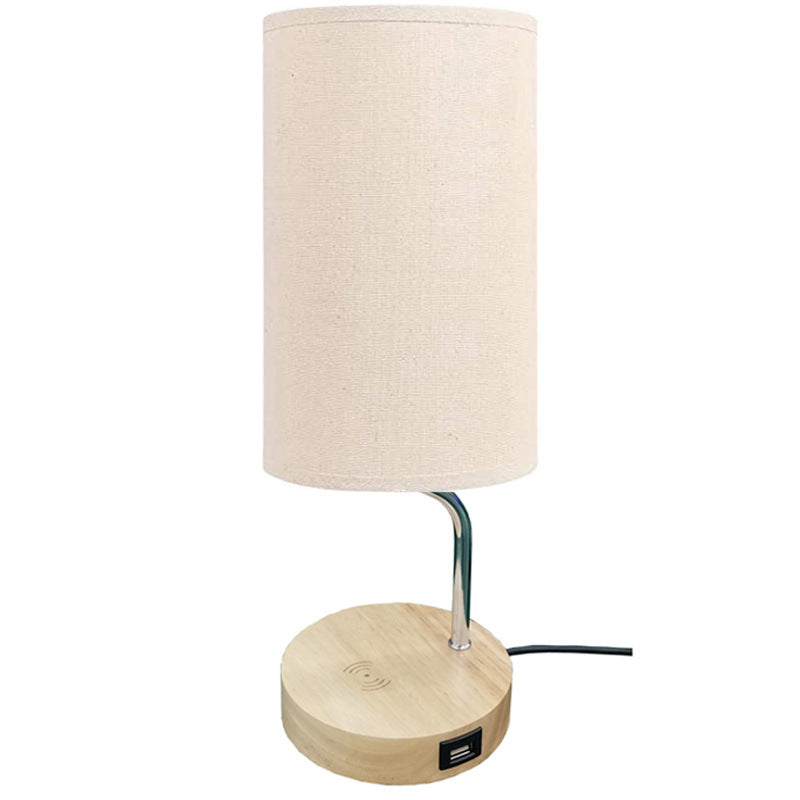 Simple Wooden Fabric Wireless Rechargeable USB 1-Light Touch Dimmable Table Lamp