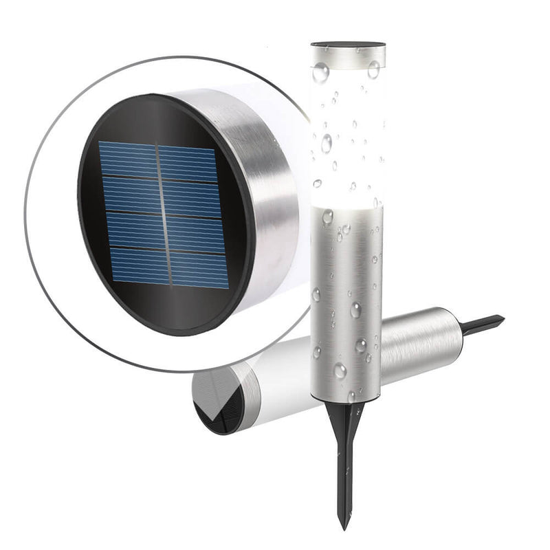Moderna luz de paisaje de jardín LED para exteriores con energía solar, impermeable, de acero inoxidable cilíndrico, para insertar en el suelo del césped 