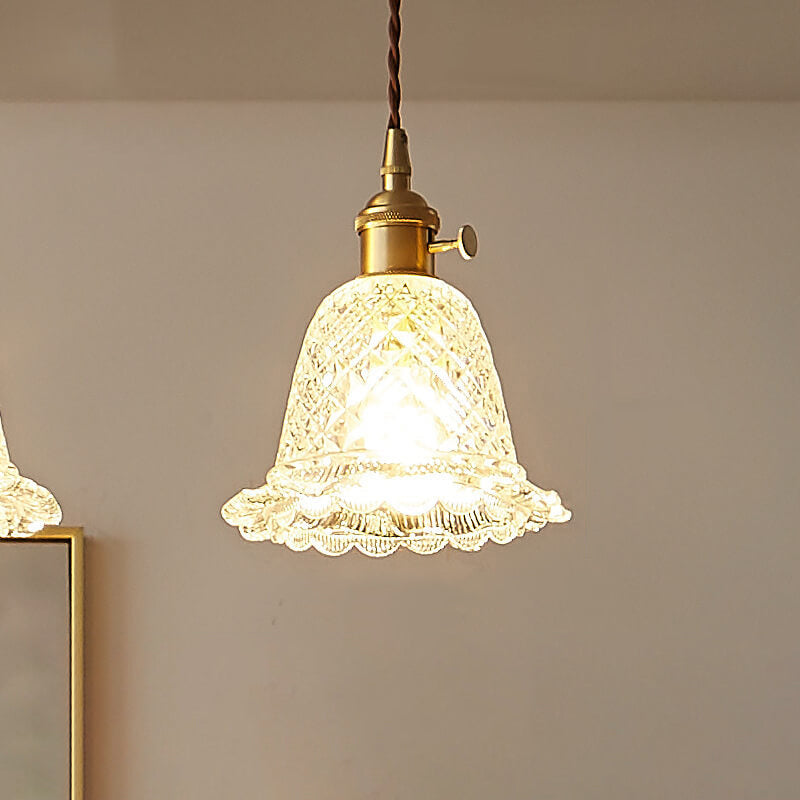 Contemporary Nordic Textured Copper Glass Flowers 1/3 Light Island Light Chandelier For Living Room