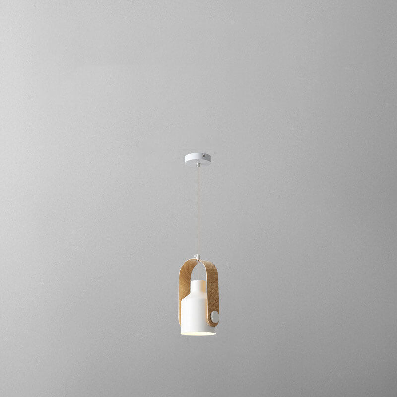 Zeitgenössische skandinavische zylindrische Holz-Eisen 1-Licht Pendelleuchte für Schlafzimmer 