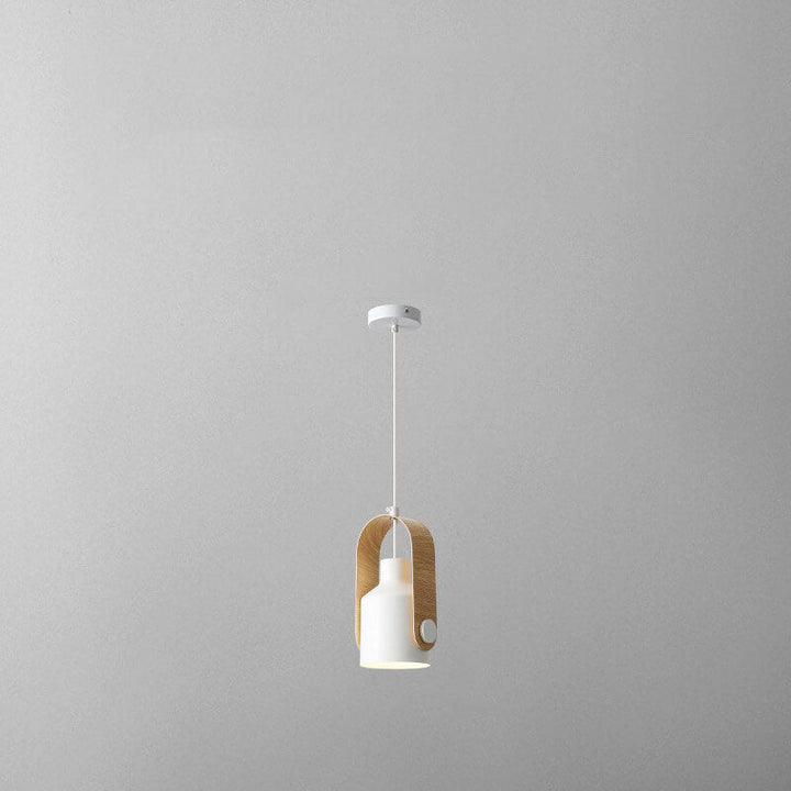Zeitgenössische skandinavische zylindrische Holz-Eisen 1-Licht Pendelleuchte für Schlafzimmer 