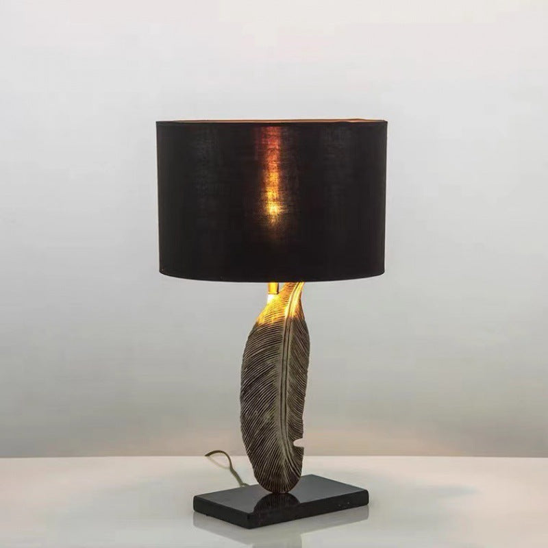 Nordic Creative Fabric Drum Leaf Resin Base 1-Light Table Lamp