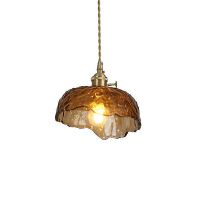 Vintage Textured Glass Brass Dome 1-Light Pendant Light