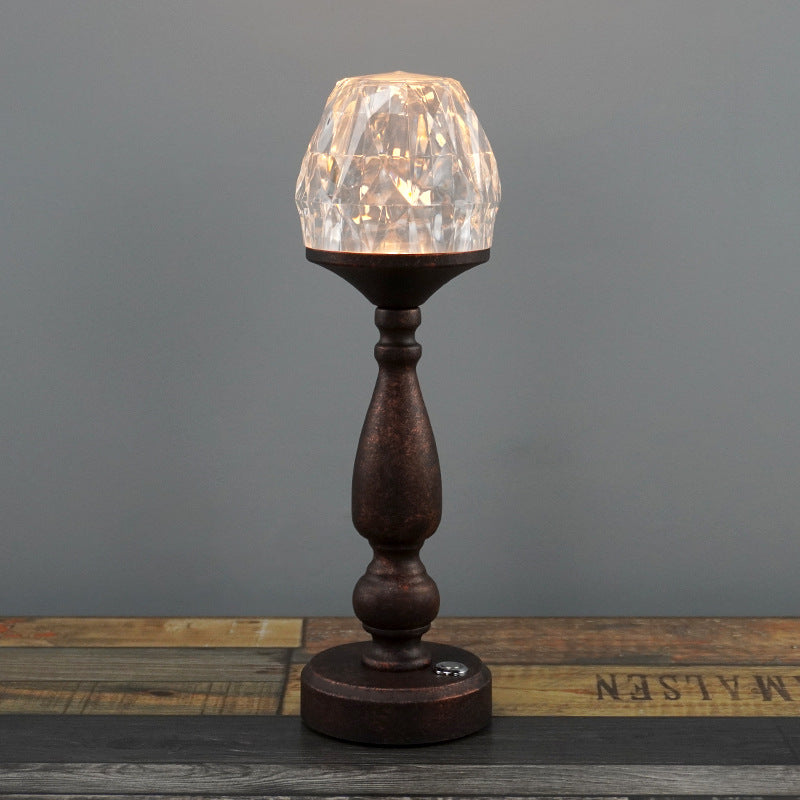 Contemporary Creative Gem Column Plastic Iron LED Touch Table Lamp for Living Room