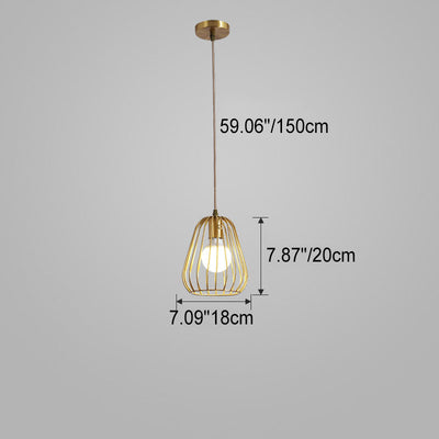Modern Minimalist Brass Oval Cage 1-Light Pendant Light